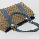 GUCCI GG Canvas Bamboo Tote Bag Blue Beige 232947 Auth ki6706A-6