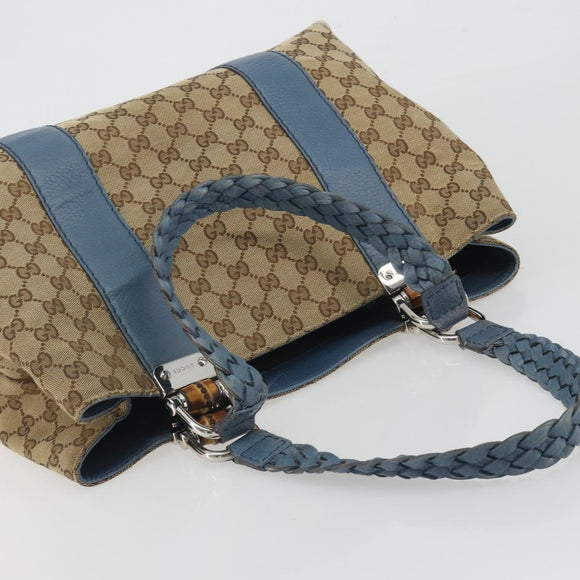 GUCCI GG Canvas Bamboo Tote Bag Blue Beige 232947 Auth ki6706A