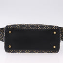 Christian Dior Lady Dior Studs Hand Bag Leather 2way Black Gold Auth ki6712M-11