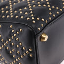 Christian Dior Lady Dior Studs Hand Bag Leather 2way Black Gold Auth ki6712M-12