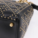 Christian Dior Lady Dior Studs Hand Bag Leather 2way Black Gold Auth ki6712M-13