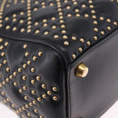 Christian Dior Lady Dior Studs Hand Bag Leather 2way Black Gold Auth ki6712M-14