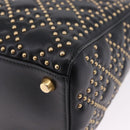 Christian Dior Lady Dior Studs Hand Bag Leather 2way Black Gold Auth ki6712M-15