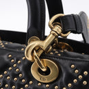 Christian Dior Lady Dior Studs Hand Bag Leather 2way Black Gold Auth ki6712M-16