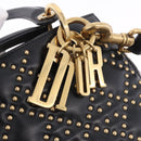Christian Dior Lady Dior Studs Hand Bag Leather 2way Black Gold Auth ki6712M-17