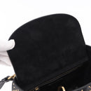 Christian Dior Lady Dior Studs Hand Bag Leather 2way Black Gold Auth ki6712M-18