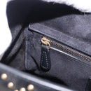 Christian Dior Lady Dior Studs Hand Bag Leather 2way Black Gold Auth ki6712M-23