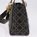 Christian Dior Lady Dior Studs Hand Bag Leather 2way Black Gold Auth ki6712M-4
