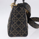 Christian Dior Lady Dior Studs Hand Bag Leather 2way Black Gold Auth ki6712M-5
