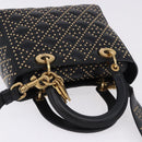Christian Dior Lady Dior Studs Hand Bag Leather 2way Black Gold Auth ki6712M-6