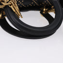 Christian Dior Lady Dior Studs Hand Bag Leather 2way Black Gold Auth ki6712M-7
