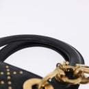 Christian Dior Lady Dior Studs Hand Bag Leather 2way Black Gold Auth ki6712M-8