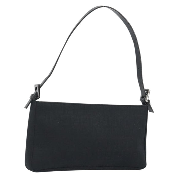 FENDI Zucchino Canvas Shoulder Bag Black Silver 8BR042 Auth ki6713A