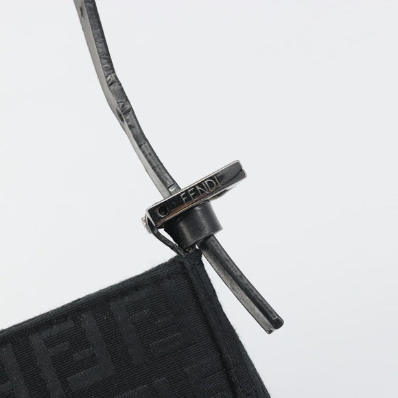 FENDI Zucchino Canvas Shoulder Bag Black Silver 8BR042 Auth ki6713A