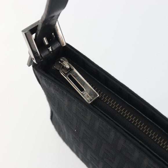 FENDI Zucchino Canvas Shoulder Bag Black Silver 8BR042 Auth ki6713A