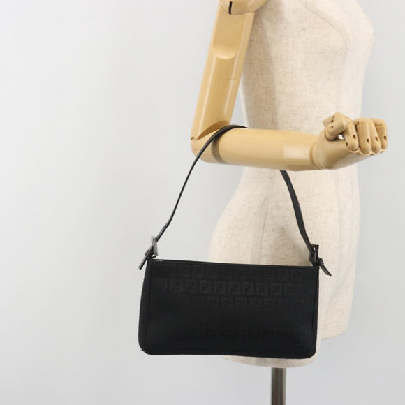 FENDI Zucchino Canvas Shoulder Bag Black Silver 8BR042 Auth ki6713A