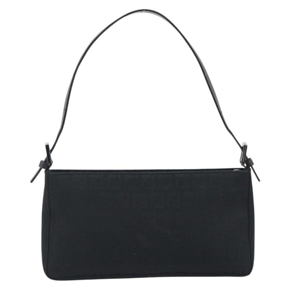 FENDI Zucchino Canvas Shoulder Bag Black Silver 8BR042 Auth ki6713A