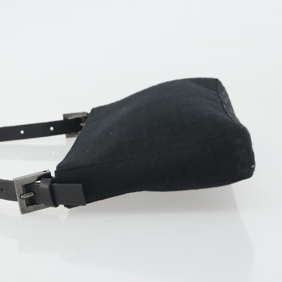 FENDI Zucchino Canvas Shoulder Bag Black Silver 8BR042 Auth ki6713A