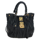 Miu Miu Matelasse Tote Bag Leather 2way Black Gold Tone Auth ki6716V-1