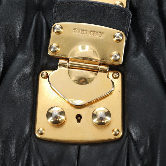 Miu Miu Matelasse Tote Bag Leather 2way Black Gold Tone Auth ki6716V