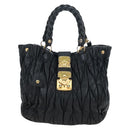 Miu Miu Matelasse Tote Bag Leather 2way Black Gold Tone Auth ki6716V-2