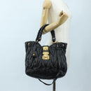 Miu Miu Matelasse Tote Bag Leather 2way Black Gold Tone Auth ki6716V-27