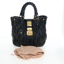 Miu Miu Matelasse Tote Bag Leather 2way Black Gold Tone Auth ki6716V-28