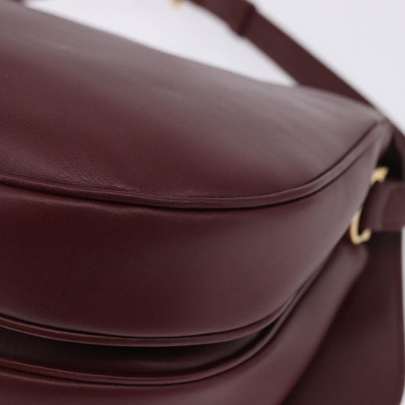 CARTIER Must Line Shoulder Bag Leather Bordeaux Gold Tone Auth ki6718A
