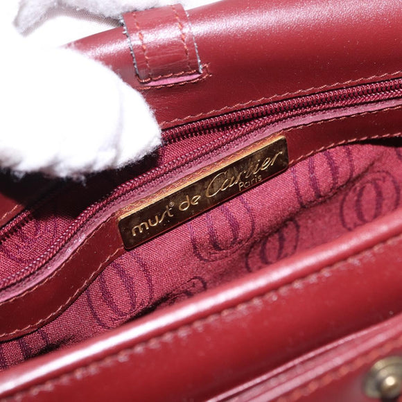 CARTIER Must Line Shoulder Bag Leather Bordeaux Gold Tone Auth ki6718A