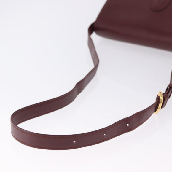 CARTIER Must Line Shoulder Bag Leather Bordeaux Gold Tone Auth ki6718A