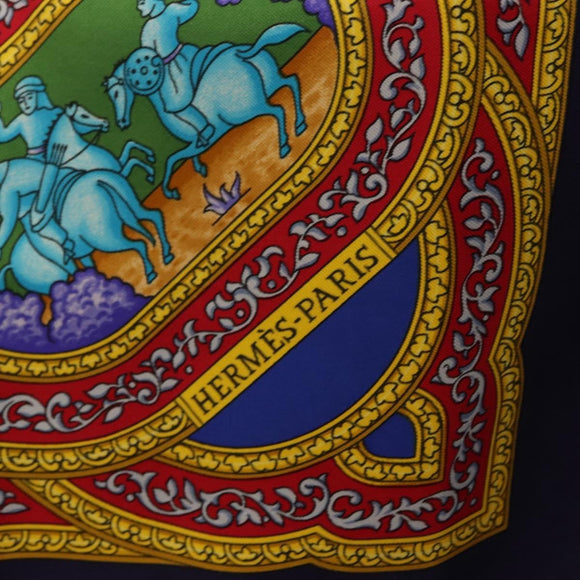 HERMES Carre 90 Scarf Silk Blue Red Auth ki6719