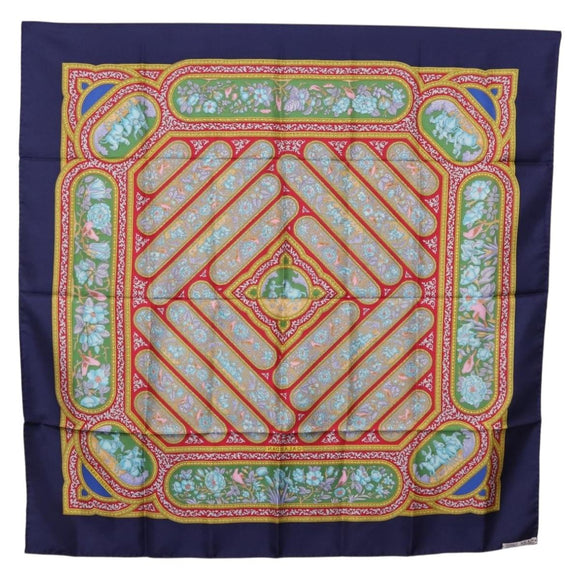 HERMES Carre 90 Scarf Silk Blue Red Auth ki6719