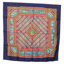 HERMES Carre 90 Scarf Silk Blue Red Auth ki6719-1