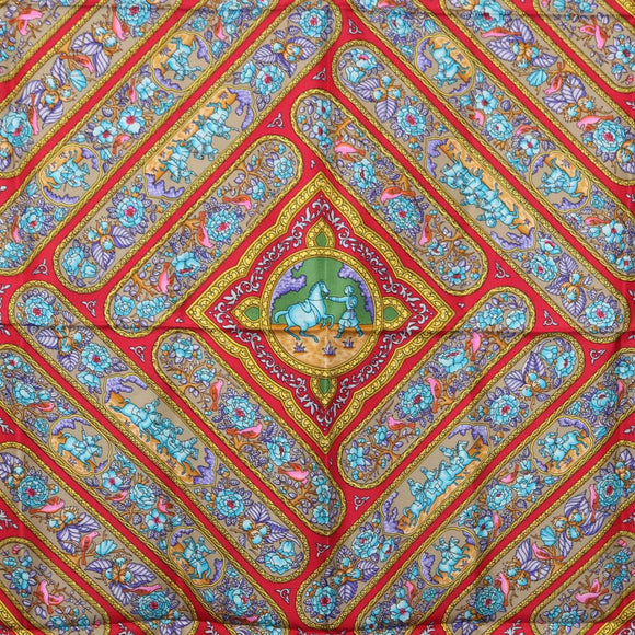 HERMES Carre 90 Scarf Silk Blue Red Auth ki6719