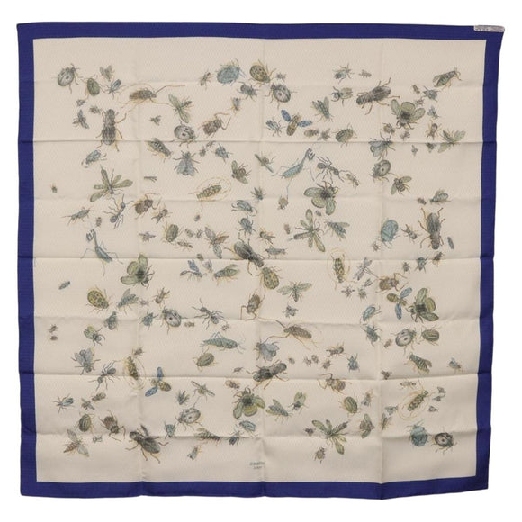 HERMES Carre 90 Scarf Silk Blue White Auth ki6720M