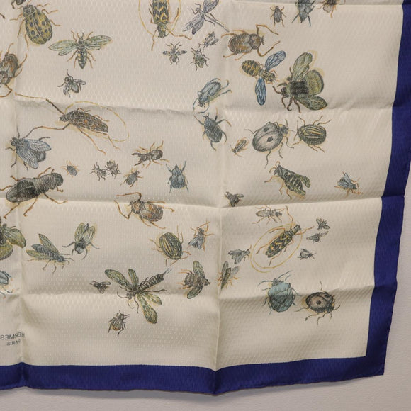 HERMES Carre 90 Scarf Silk Blue White Auth ki6720M