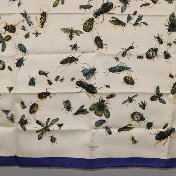 HERMES Carre 90 Scarf Silk Blue White Auth ki6720M