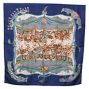 HERMES Carre 90 Scarf Silk ""TOURNEZ MANEGE"" Blue White Auth ki6721-1