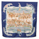 HERMES Carre 90 Scarf Silk ""TOURNEZ MANEGE"" Blue White Auth ki6721-12