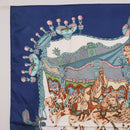 HERMES Carre 90 Scarf Silk ""TOURNEZ MANEGE"" Blue White Auth ki6721-2