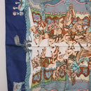 HERMES Carre 90 Scarf Silk ""TOURNEZ MANEGE"" Blue White Auth ki6721-5