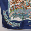 HERMES Carre 90 Scarf Silk ""TOURNEZ MANEGE"" Blue White Auth ki6721-8