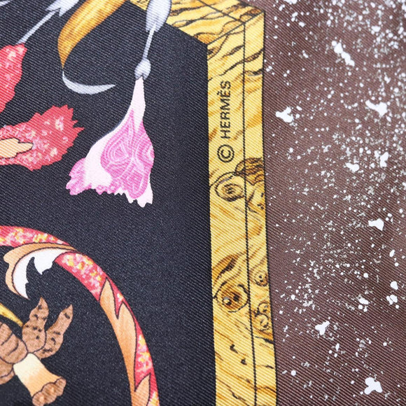 HERMES Carre 90 Scarf Silk ""PiERRES d' ORiENT et d' OCCiDENT Black Auth ki6722
