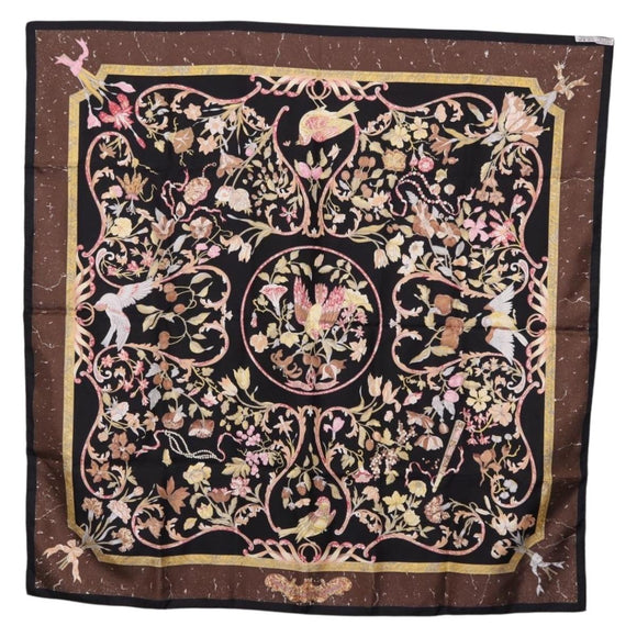 HERMES Carre 90 Scarf Silk ""PiERRES d' ORiENT et d' OCCiDENT Black Auth ki6722
