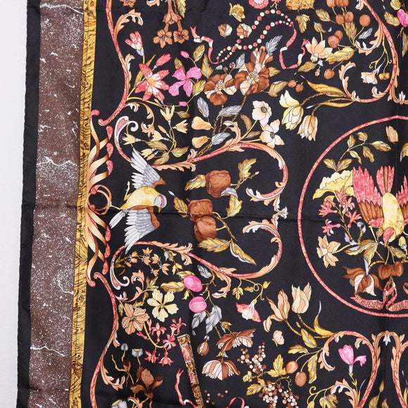 HERMES Carre 90 Scarf Silk ""PiERRES d' ORiENT et d' OCCiDENT Black Auth ki6722