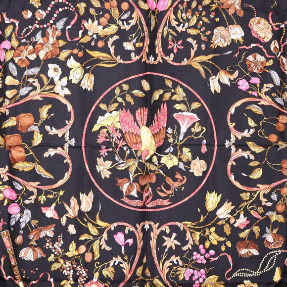HERMES Carre 90 Scarf Silk ""PiERRES d' ORiENT et d' OCCiDENT Black Auth ki6722
