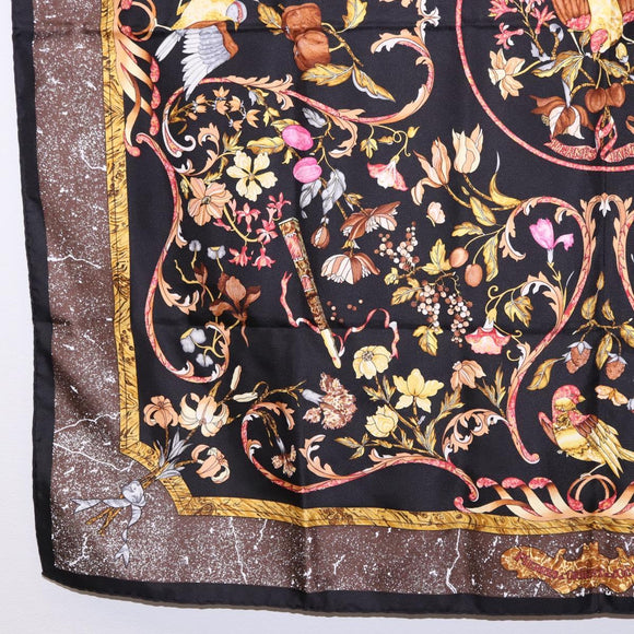 HERMES Carre 90 Scarf Silk ""PiERRES d' ORiENT et d' OCCiDENT Black Auth ki6722
