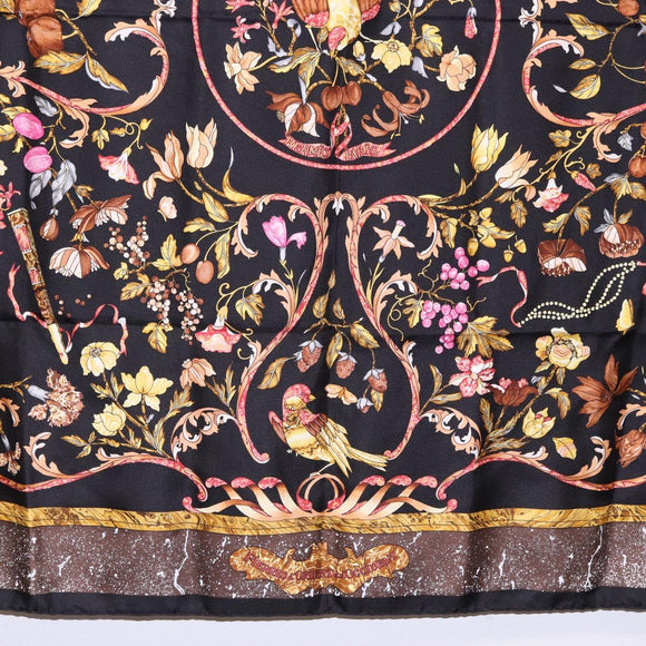 HERMES Carre 90 Scarf Silk ""PiERRES d' ORiENT et d' OCCiDENT Black Auth ki6722