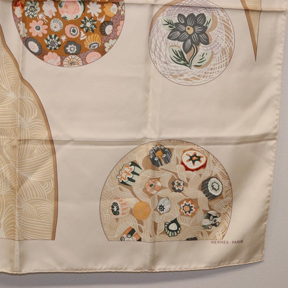 HERMES Carre 90 Scarf Silk Beige Auth ki6723M