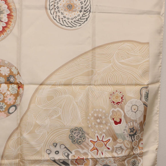 HERMES Carre 90 Scarf Silk Beige Auth ki6723M
